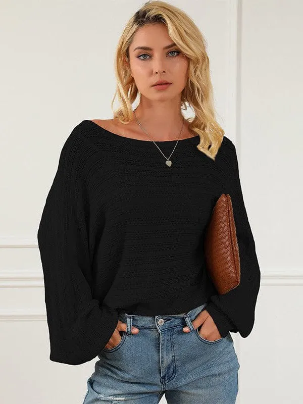 Casual Loose Fit One-Shoulder Pullover With Lantern Sleeves