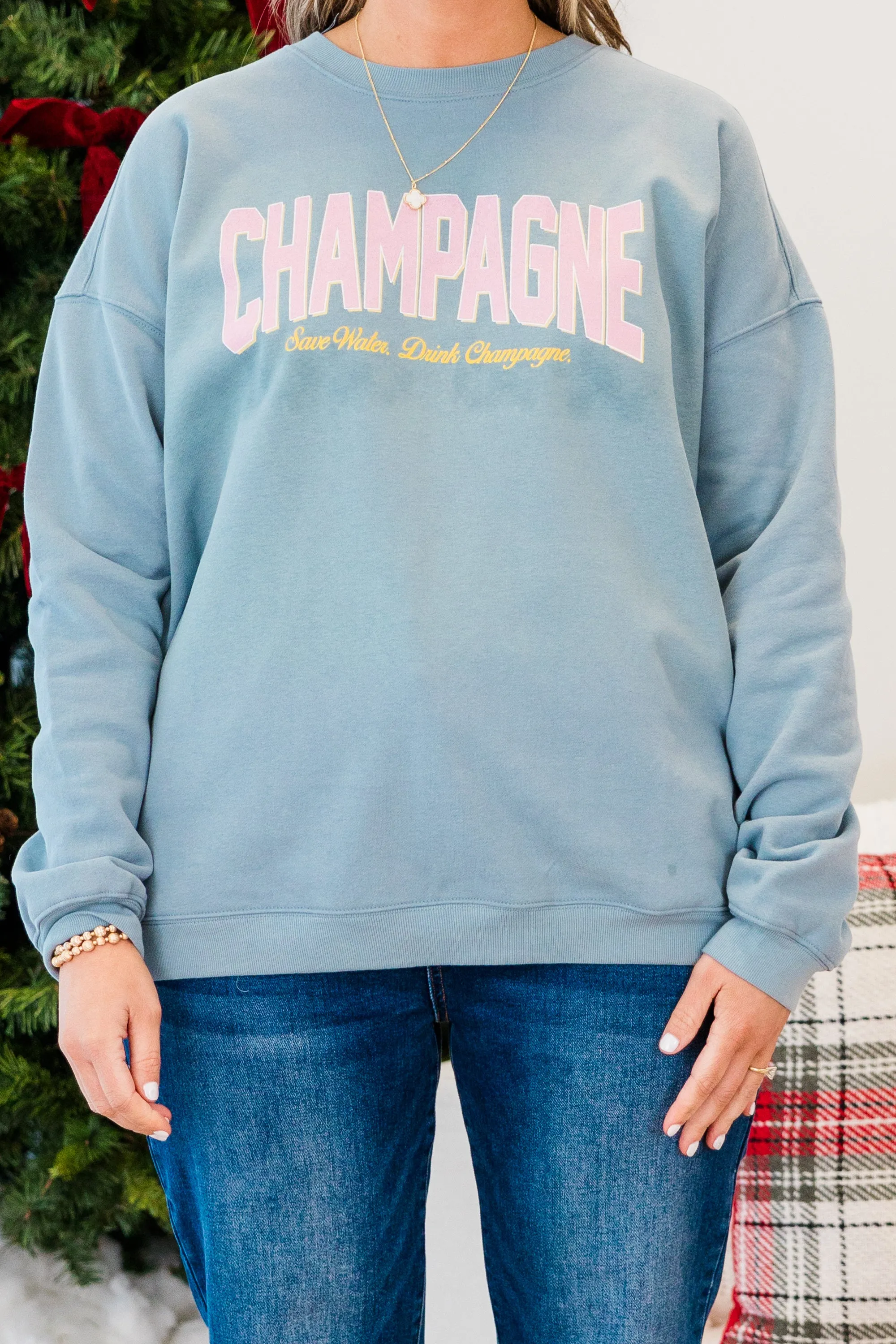 Champagne Lover Pullover, Denim