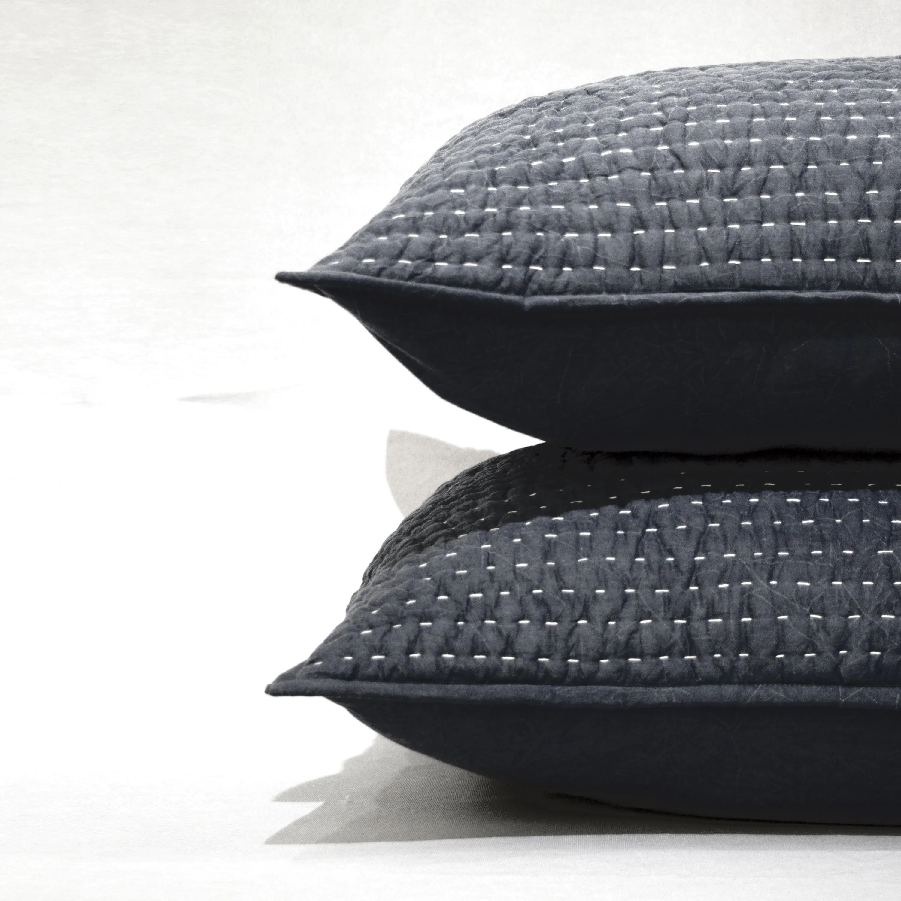 Charcoal grey colour stonewashed kantha quilt bed sets - 100% cotton, Sizes available