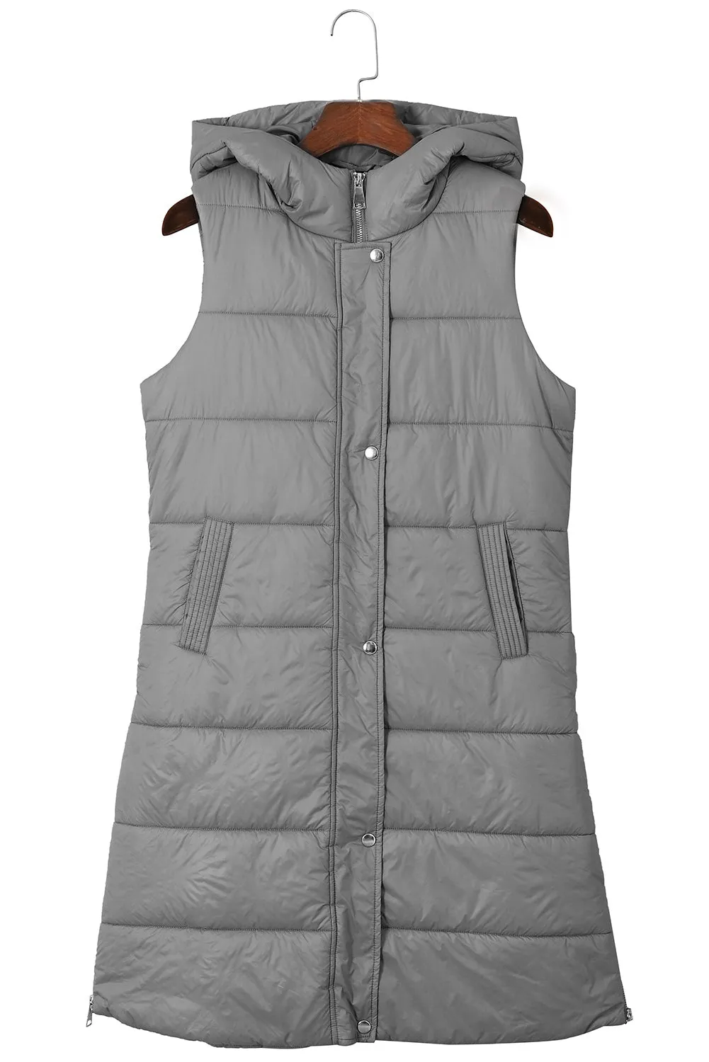 Chestnut Hooded Long Quilted Vest Coat