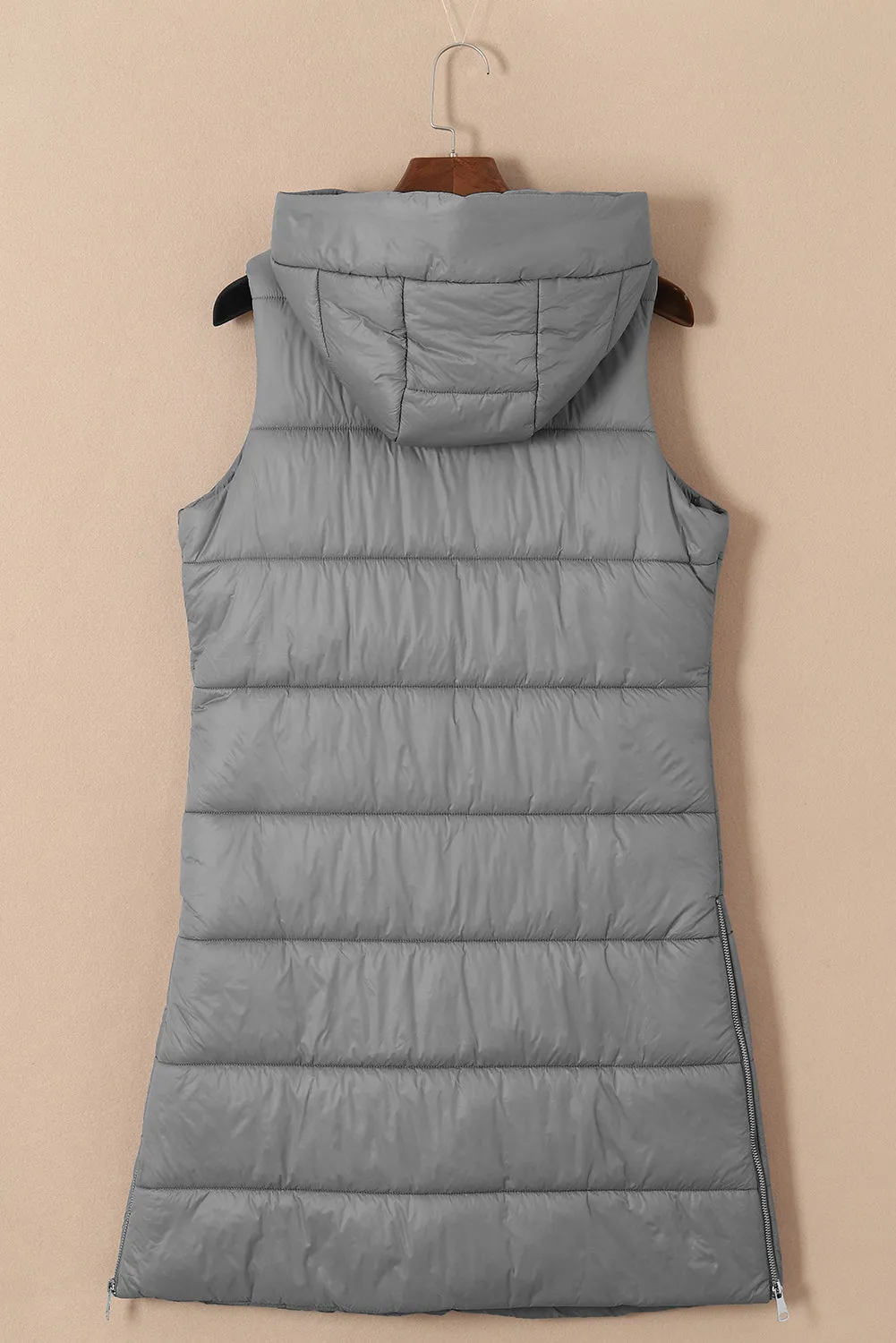 Chestnut Hooded Long Quilted Vest Coat