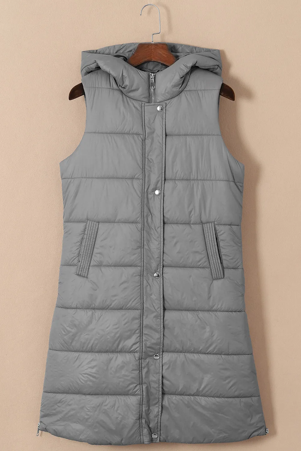 Chestnut Hooded Long Quilted Vest Coat