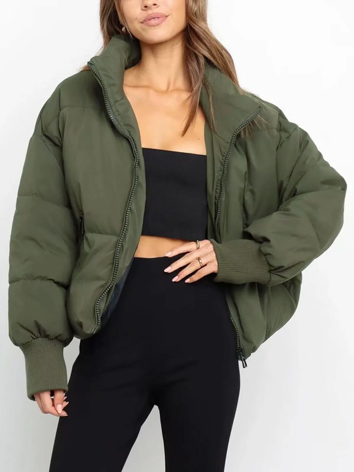 CHICMY- Quilted Puffer Stand Collar Crop Coat