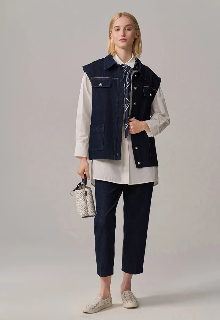 Choice Solid Sleeveless Denim Gilet Navy