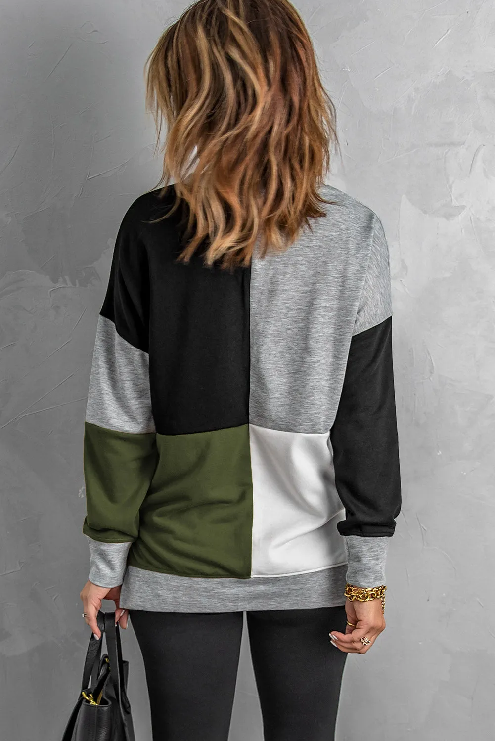 Color Block Round Neck Long Sleeves Pullover Sweatshirt