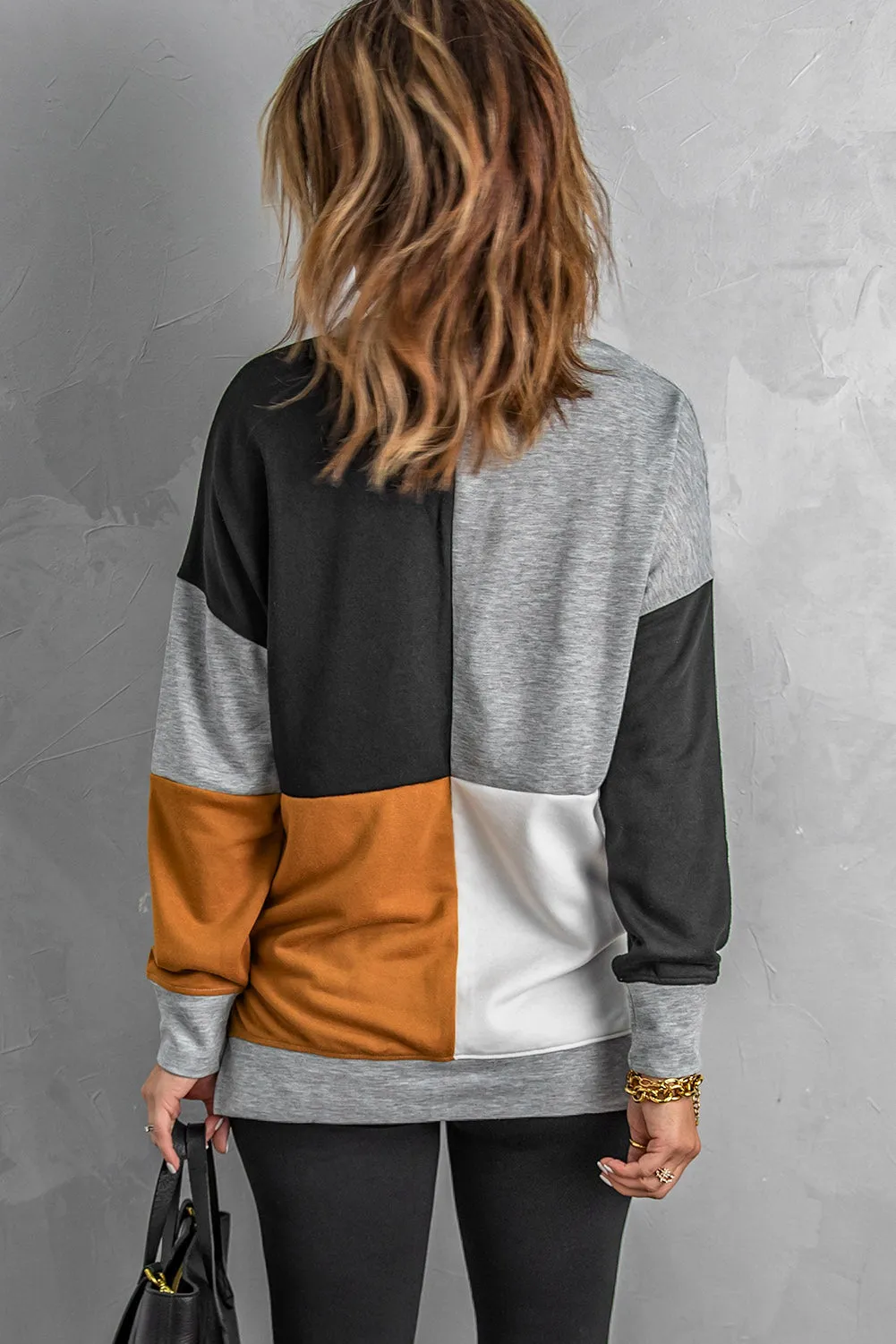 Color Block Round Neck Long Sleeves Pullover Sweatshirt