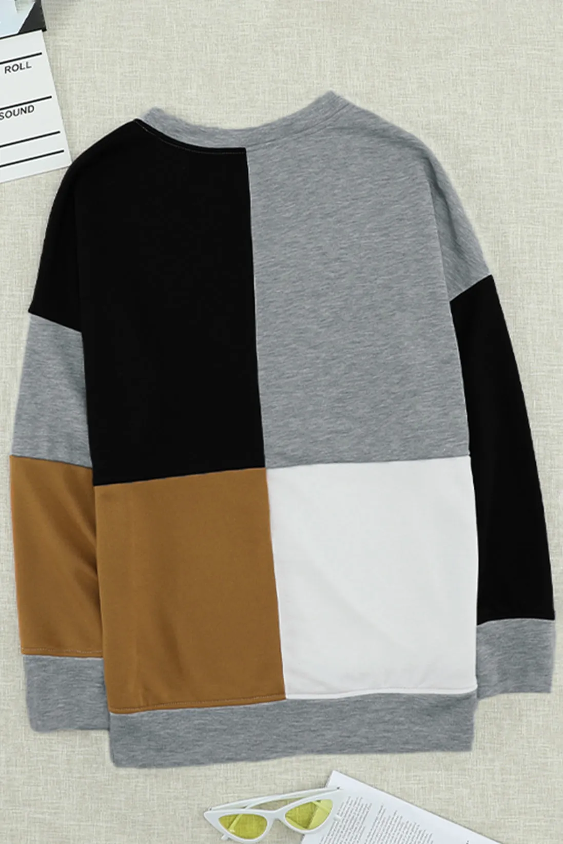 Color Block Round Neck Long Sleeves Pullover Sweatshirt