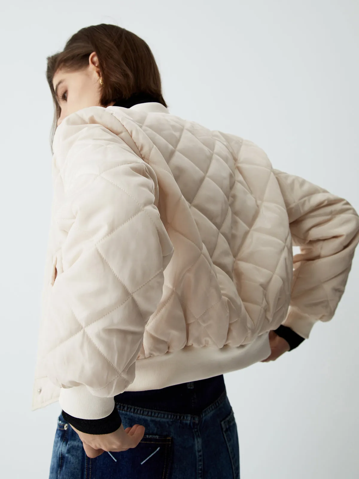 Creamy Lightweight Graceful Quilted Coat