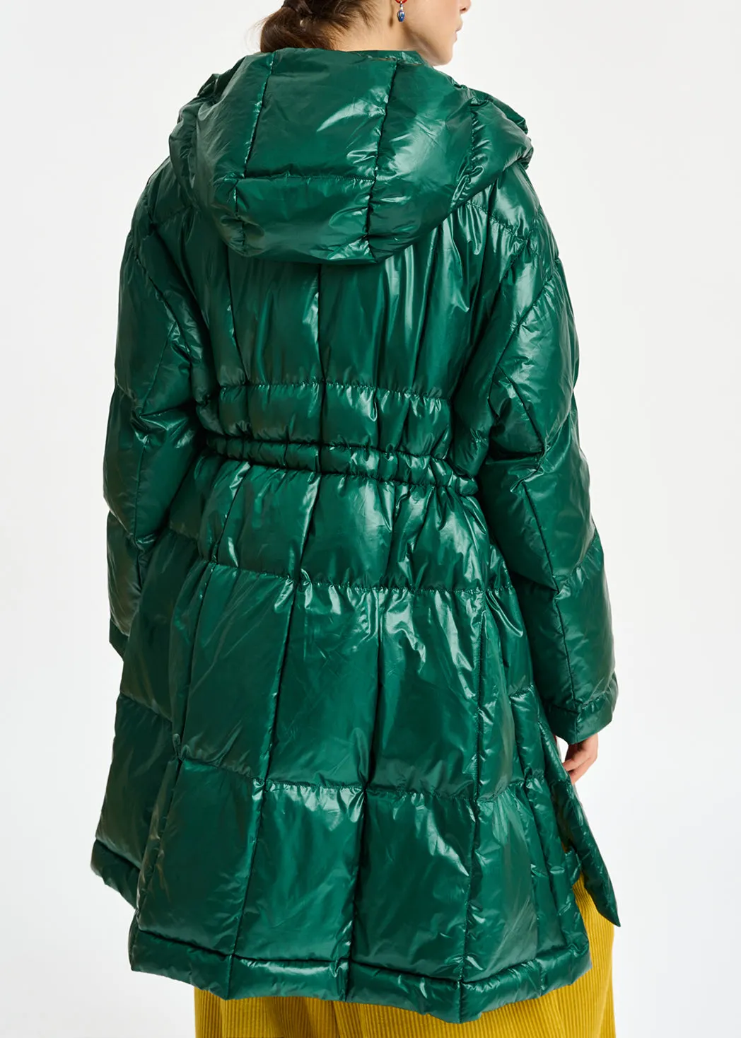 Dark green hooded puffer coat