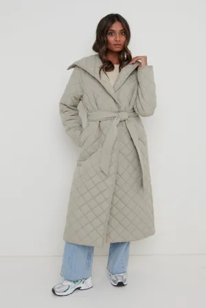 Denver Quilted Oversized Coat - Olive