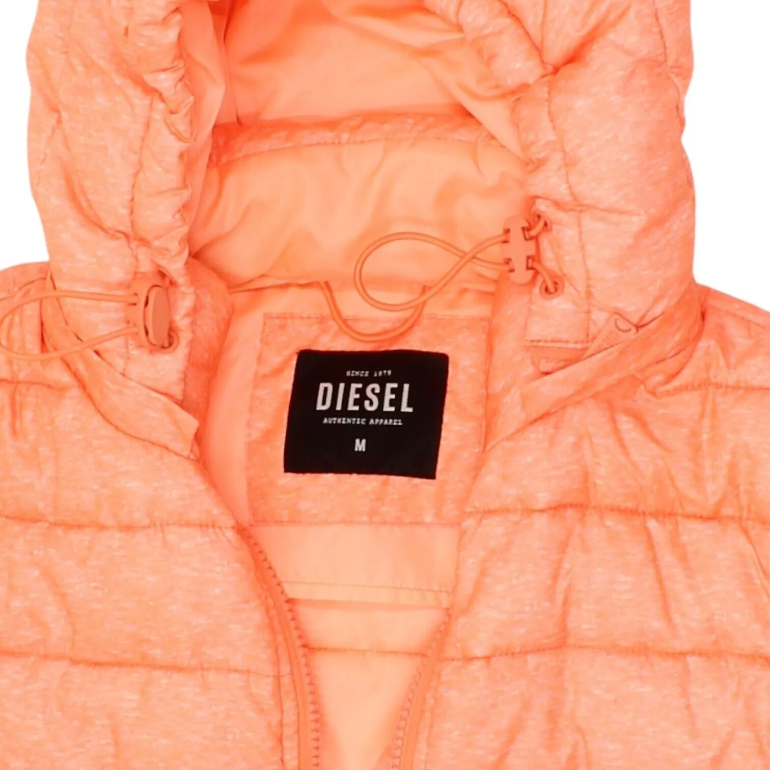 Diesel Womens Orange Pink Hooded Puffer Jacket | Designer Quilted Coat VTG