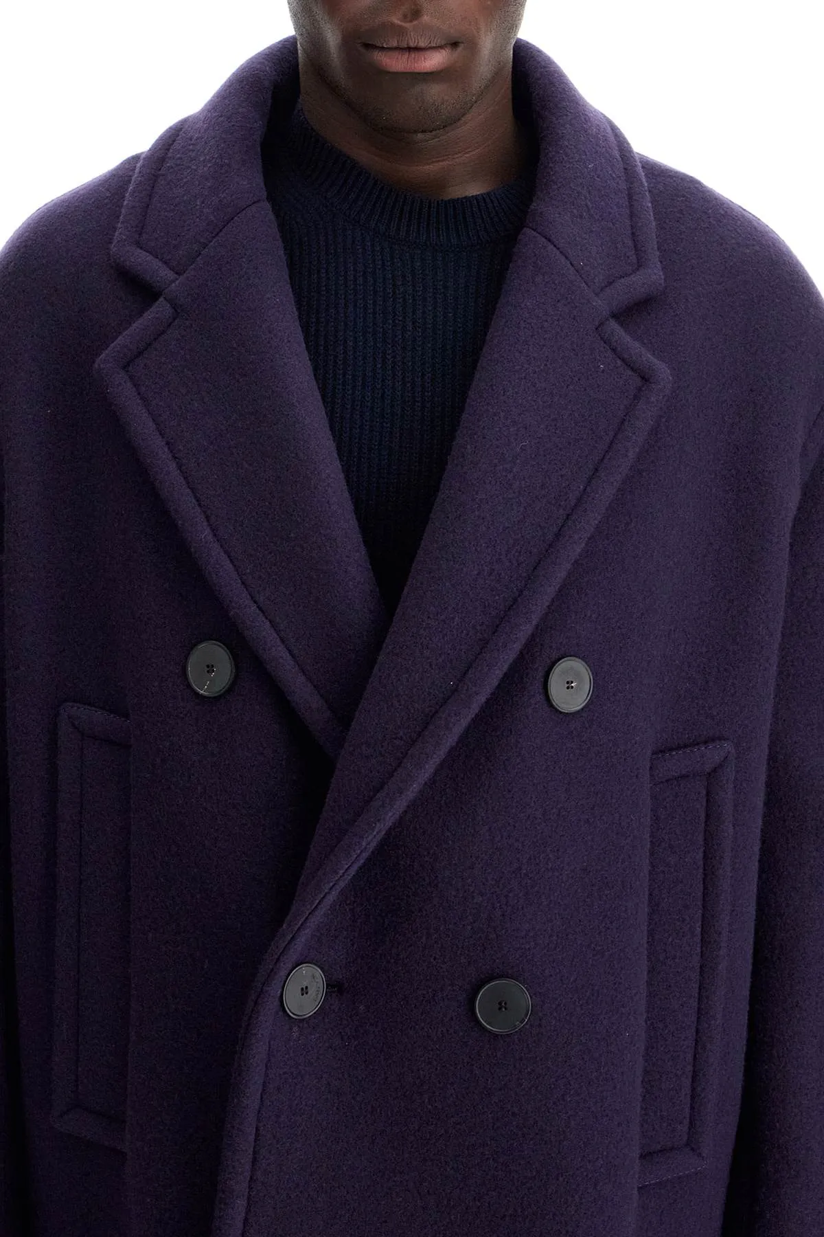 double-breasted heavy wool coat