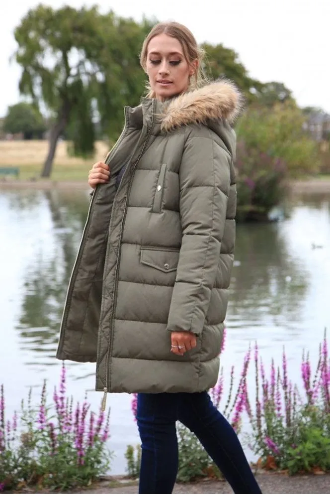 Double Second Khaki Oversized Long Duvet Coat