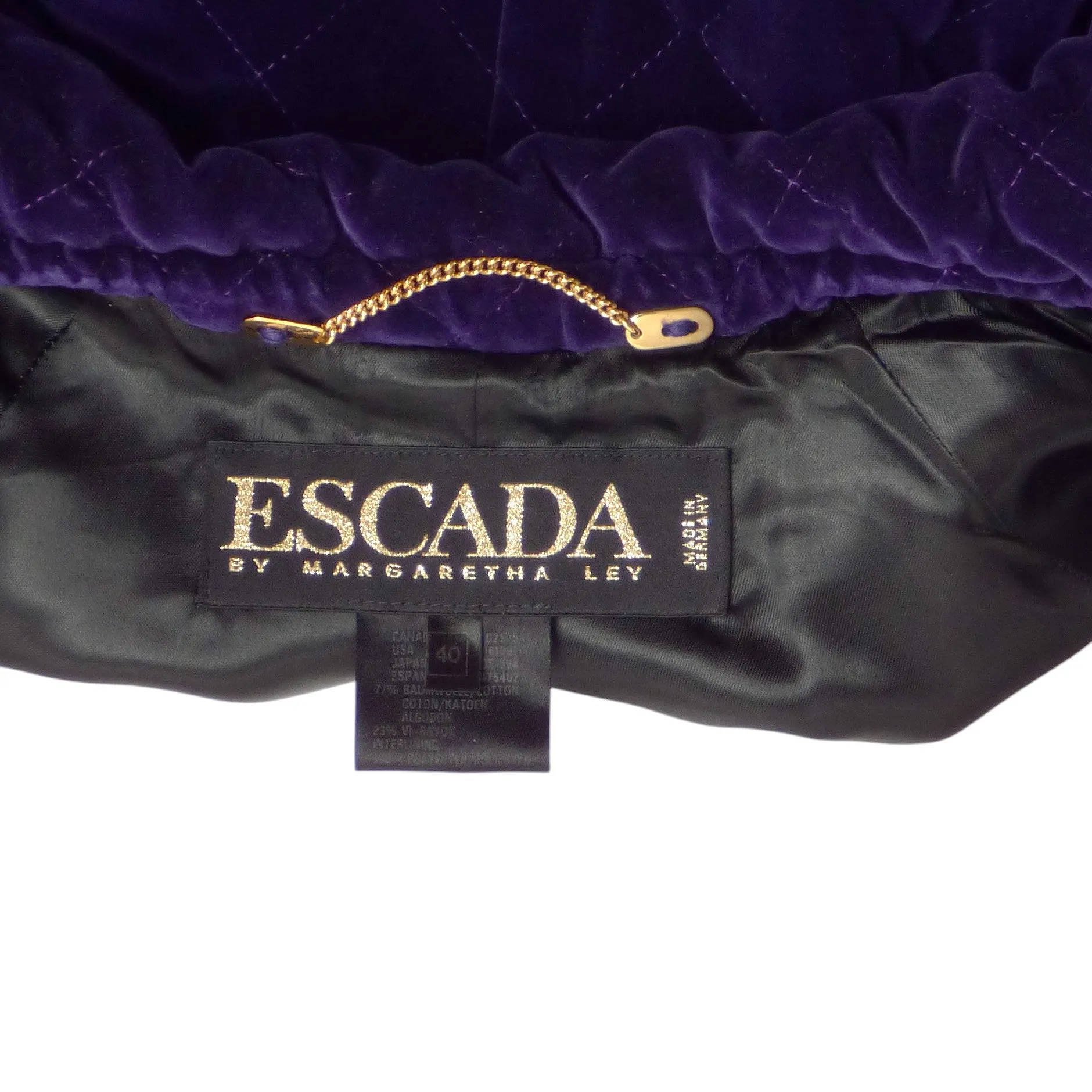 ESCADA- 1980s Purple Quilted Velvet Coat, Size 10