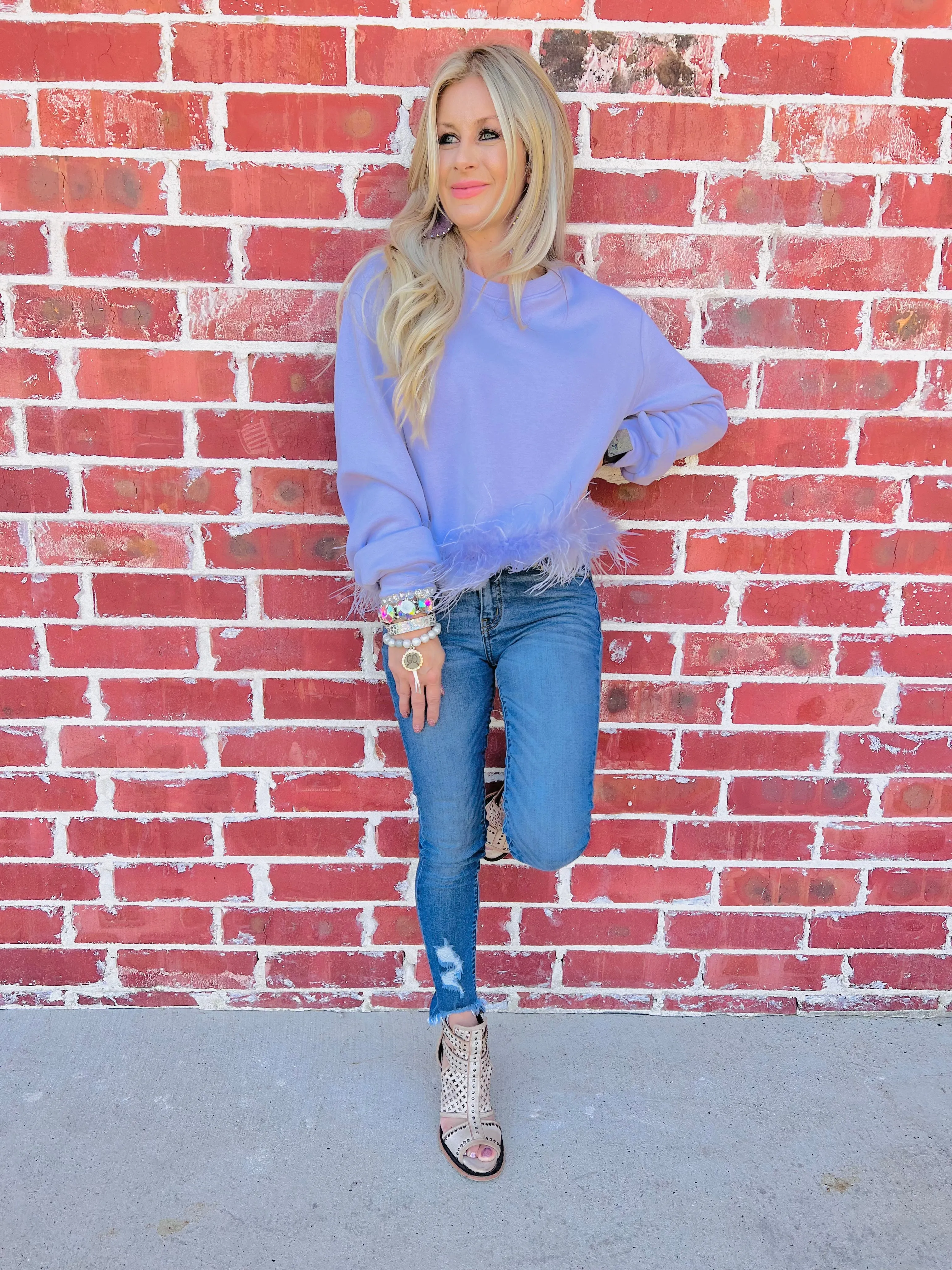 Feathered Barbie Sweater Top - LAVENDER