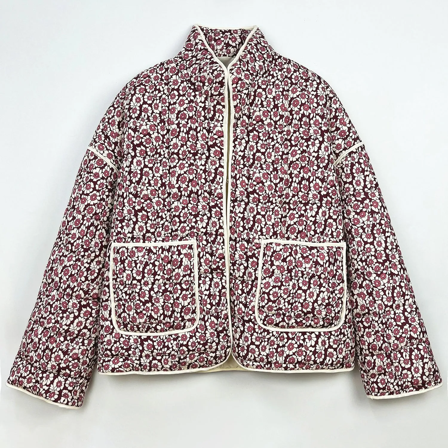 Floral Quilted Stand Up Jacket Coat