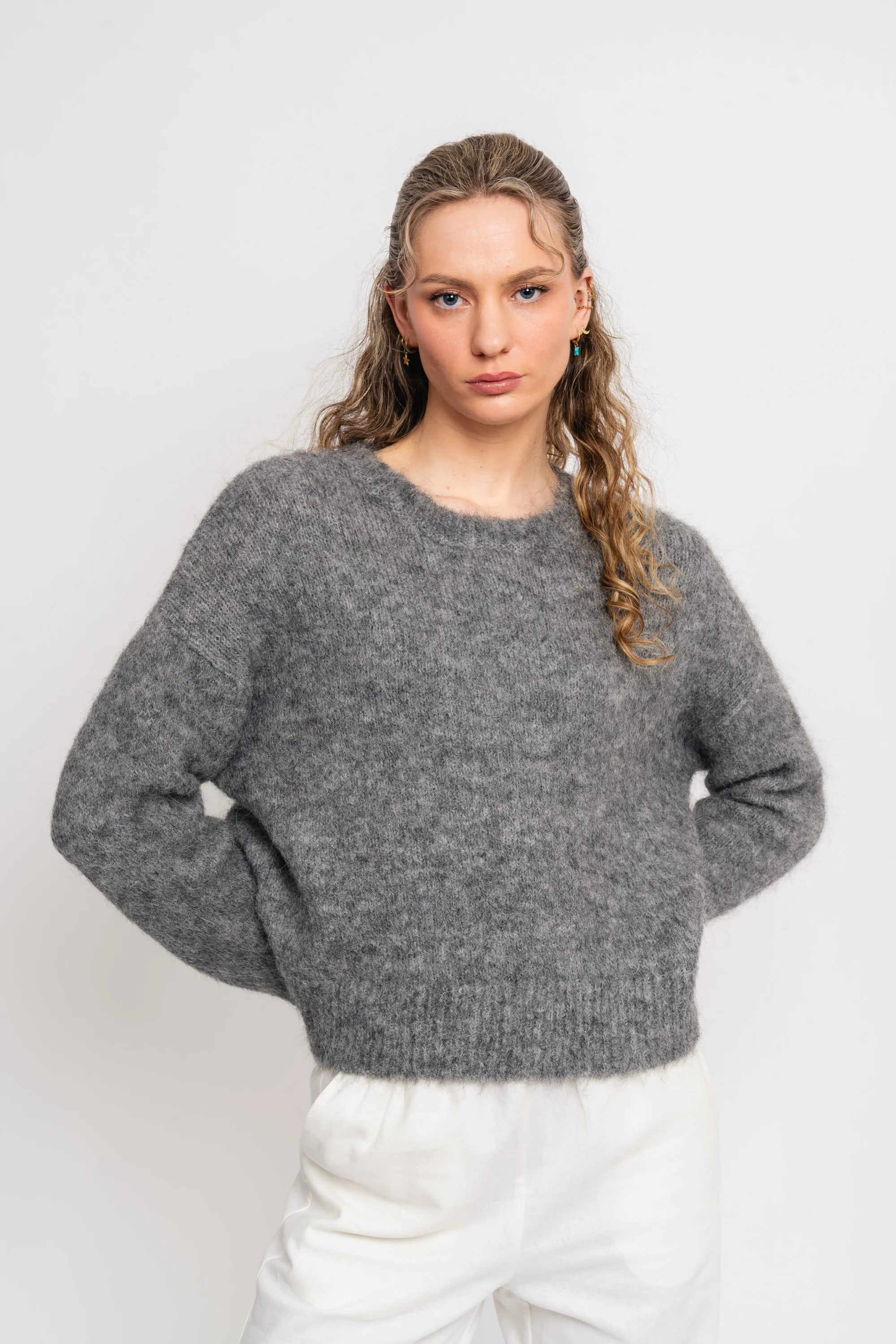 Gabella Ls Pullover Knit - Light Grey Melange