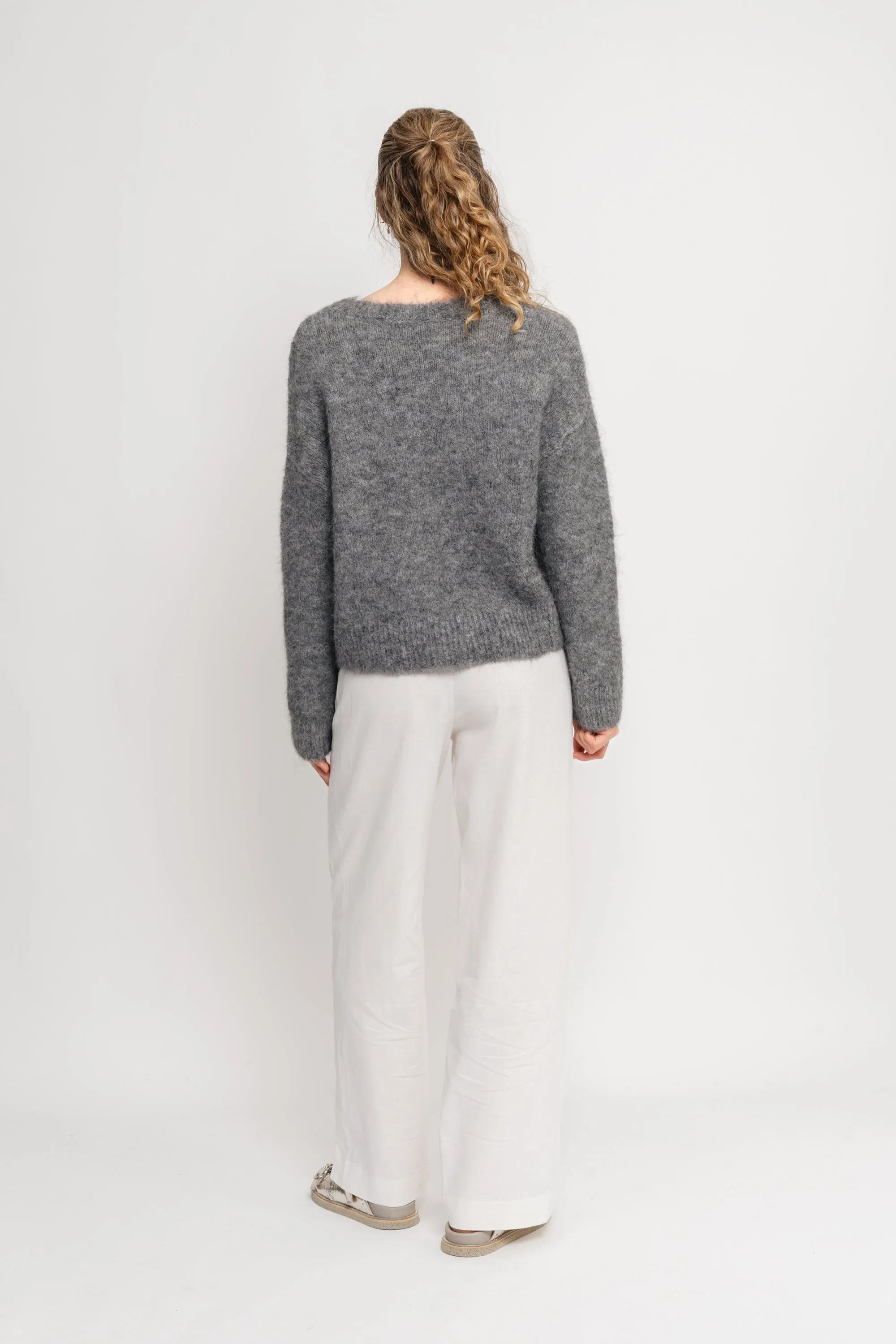 Gabella Ls Pullover Knit - Light Grey Melange