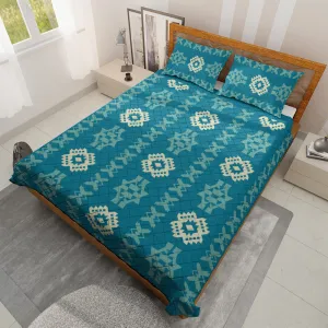 Geometric Navajo Quilted Bedding Set | Bright Boho Blue Comforters | Bedspreads with matching Pillowcase