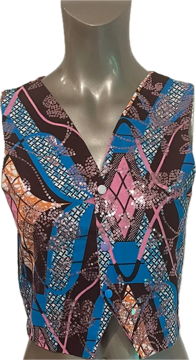 Gilet en wax sequin fait main, taille S