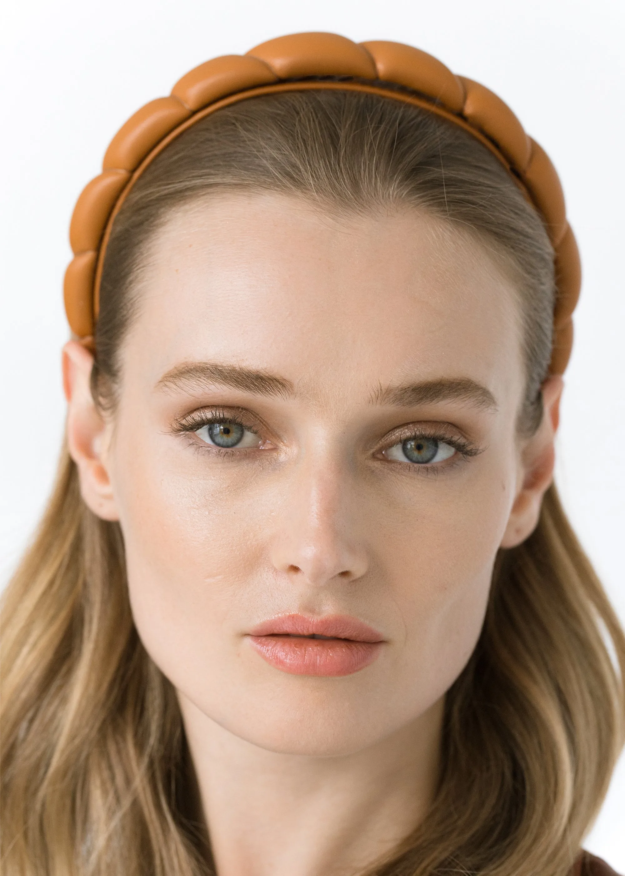 Hadley Quilted Leather Headband -- Saddle