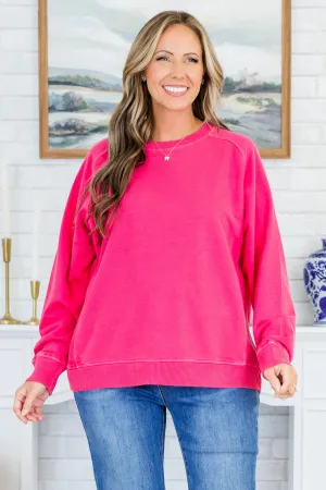 Happy To Be Here Pullover, Hot Pink