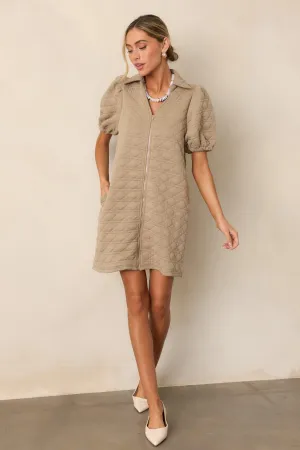 In A Trance Tan Quilted Zip-Up Mini Dress