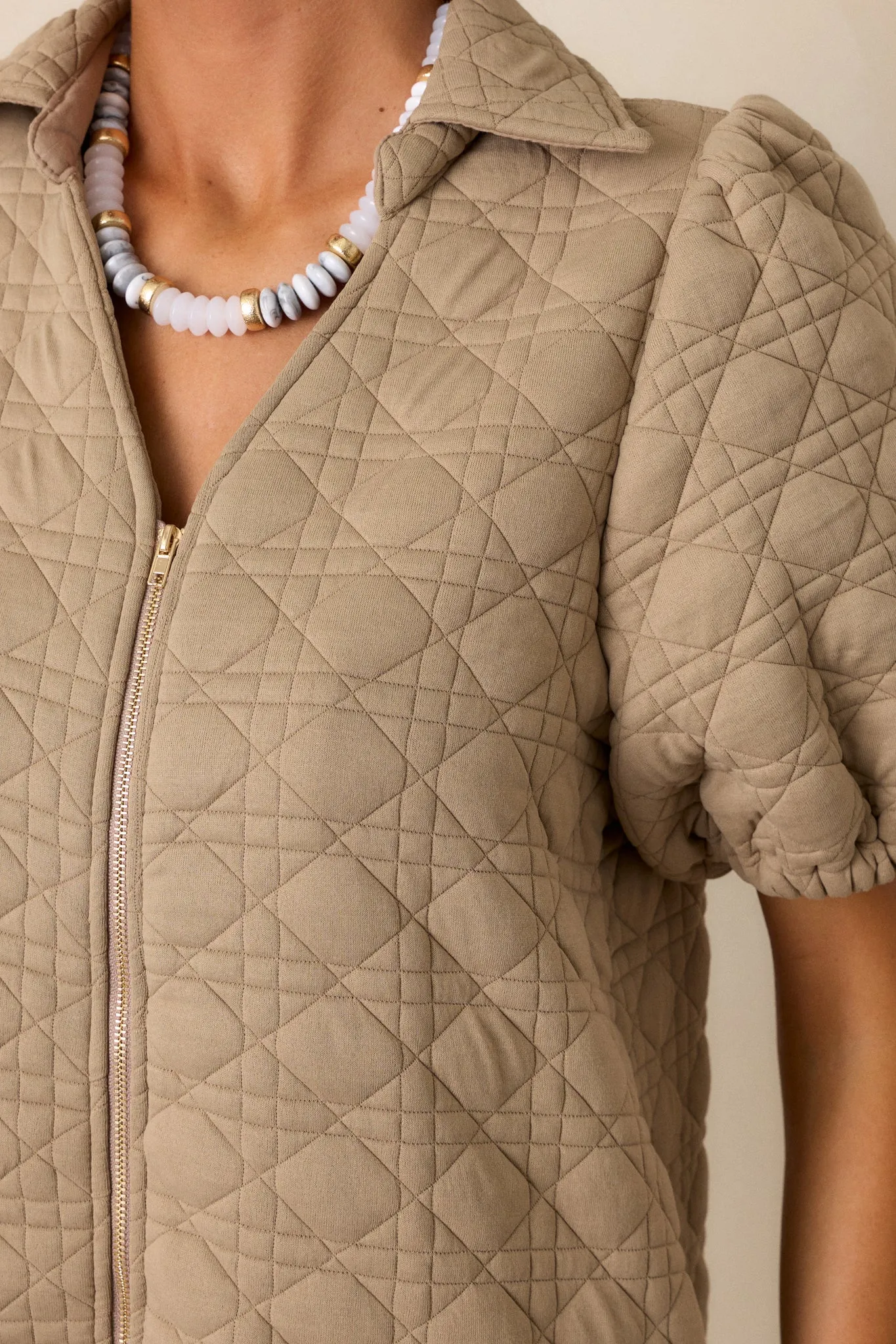 In A Trance Tan Quilted Zip-Up Mini Dress