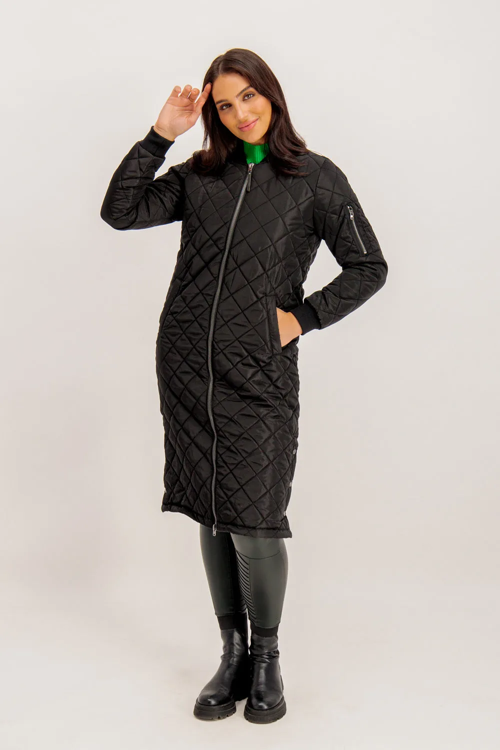 Jessica Black Long Quilted Coat