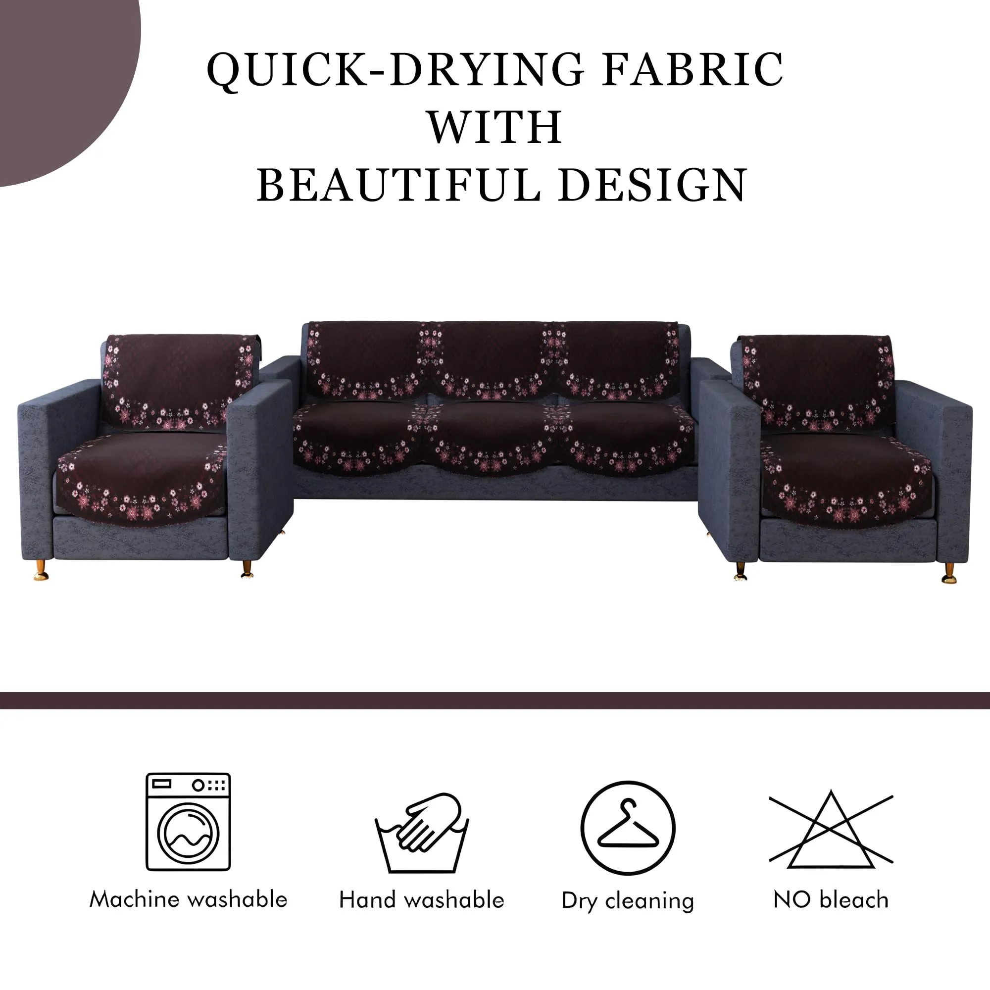 Kuber Industries Sofa Cover | Velvet Sofa Slipcover Set | Digital Painting Quilted Sofa Set | Suede Ultra Sonic Couch Cover | 5 Seater Sofa Cover for Living Room & Hall | 10 Piece | Maroon