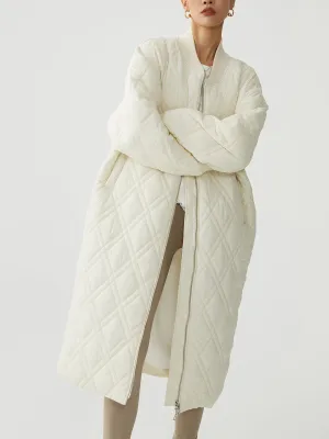 Longline Quilted Puffer Trendy Zip Up Coat