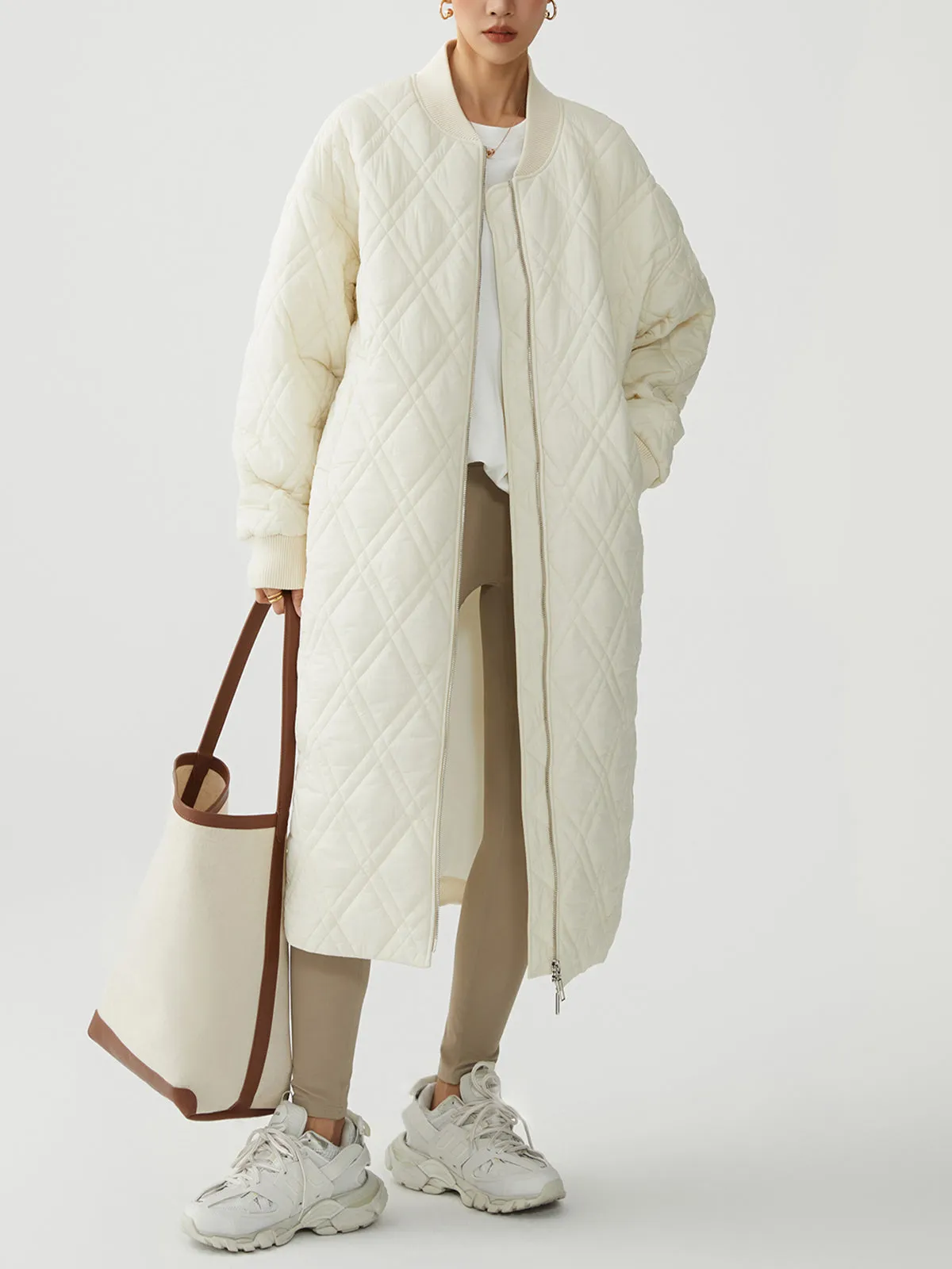 Longline Quilted Puffer Trendy Zip Up Coat