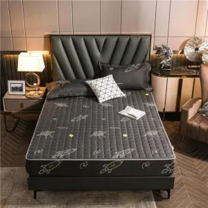 Luxury Black Space Theme Quilted Fitted Bedsheet