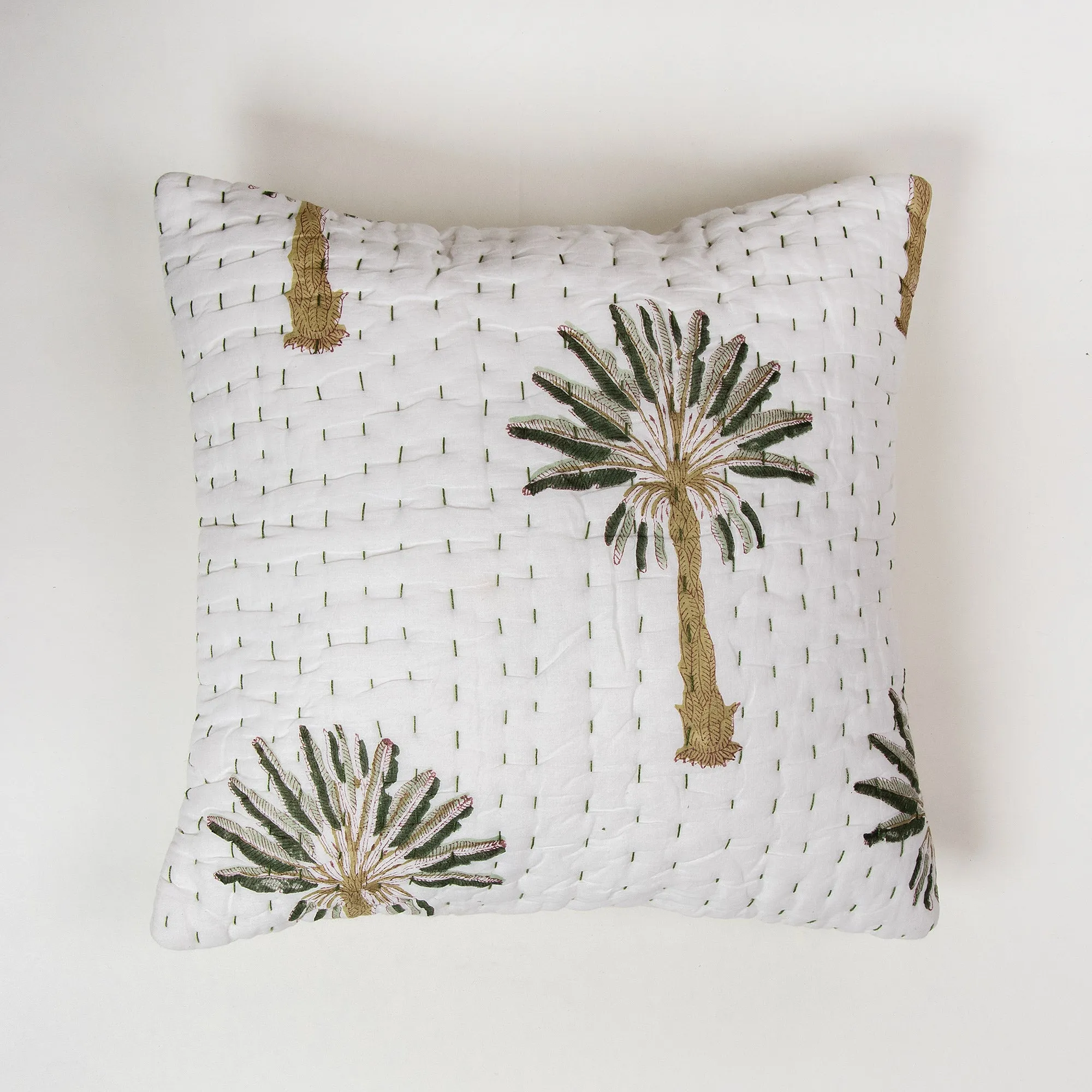 Luxury Green Palm Tree Printed Kantha Sofa Cushions Covers