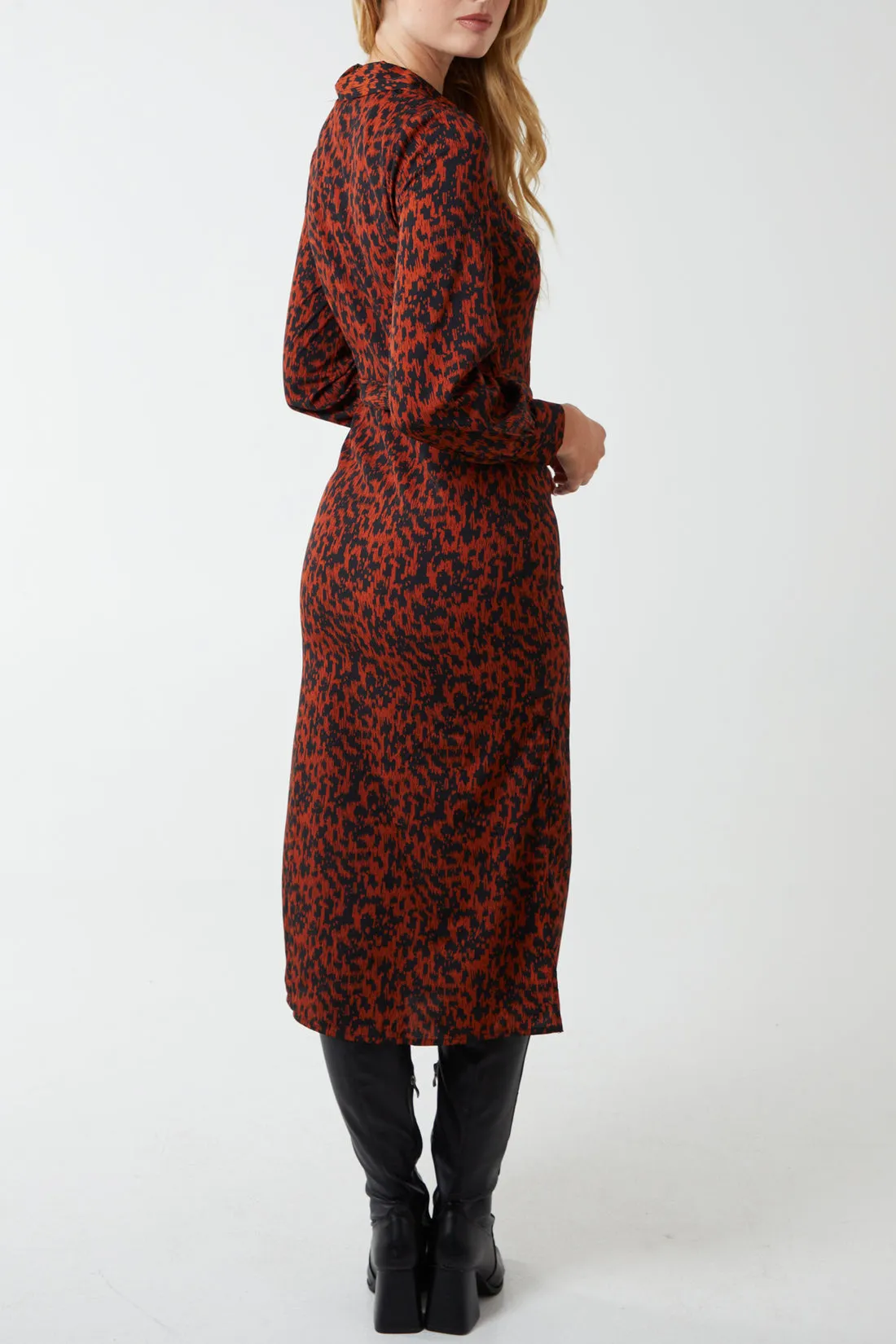 Maise Animal Print Midi Shirt Dress Rust