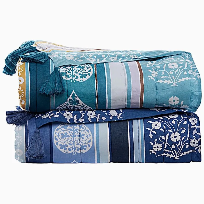 Malvika Peacock Quilted Throw Blanket by John Robshaw