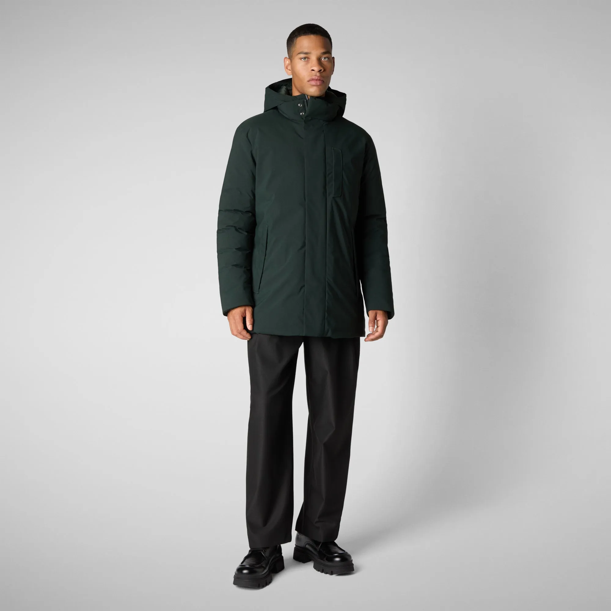 Man's hooded parka Sesle in green black