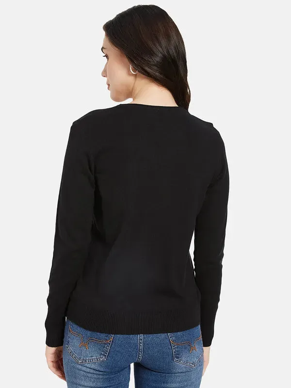 Mettle Women Black Cable Knit Pullover