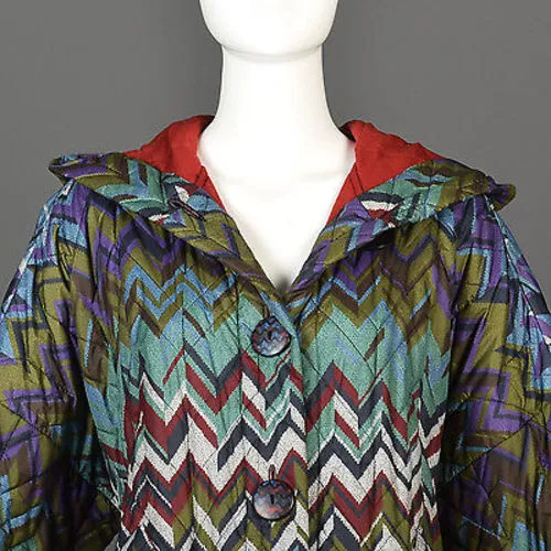 Missoni Colorful Print Oversized Quilted Rain Coat with Hood