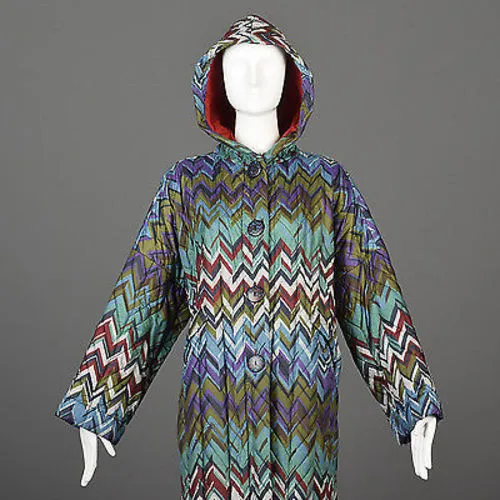 Missoni Colorful Print Oversized Quilted Rain Coat with Hood