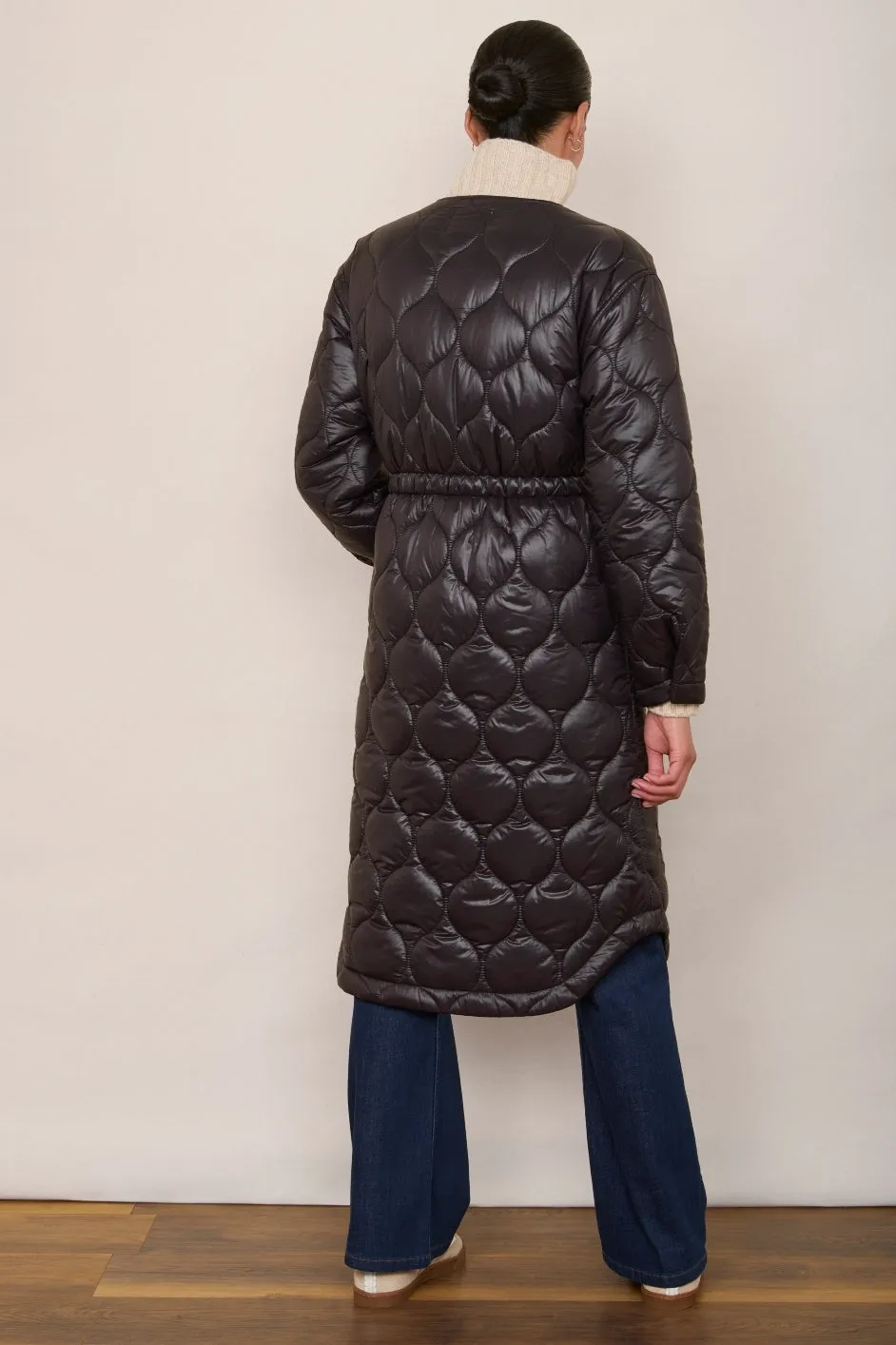 Netty Longline Quilted Coat - Black