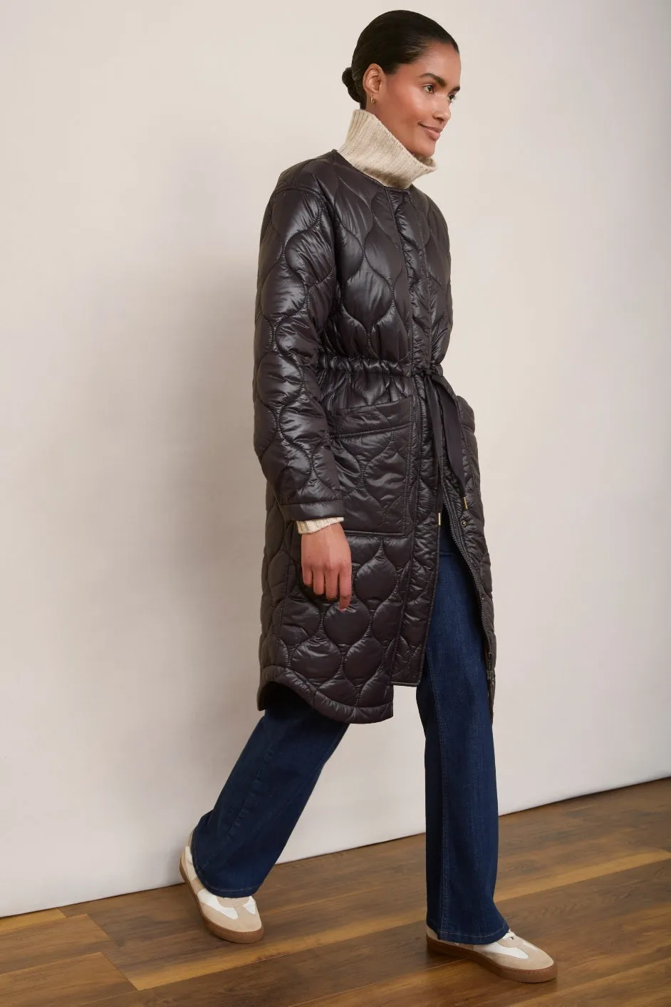 Netty Longline Quilted Coat - Black