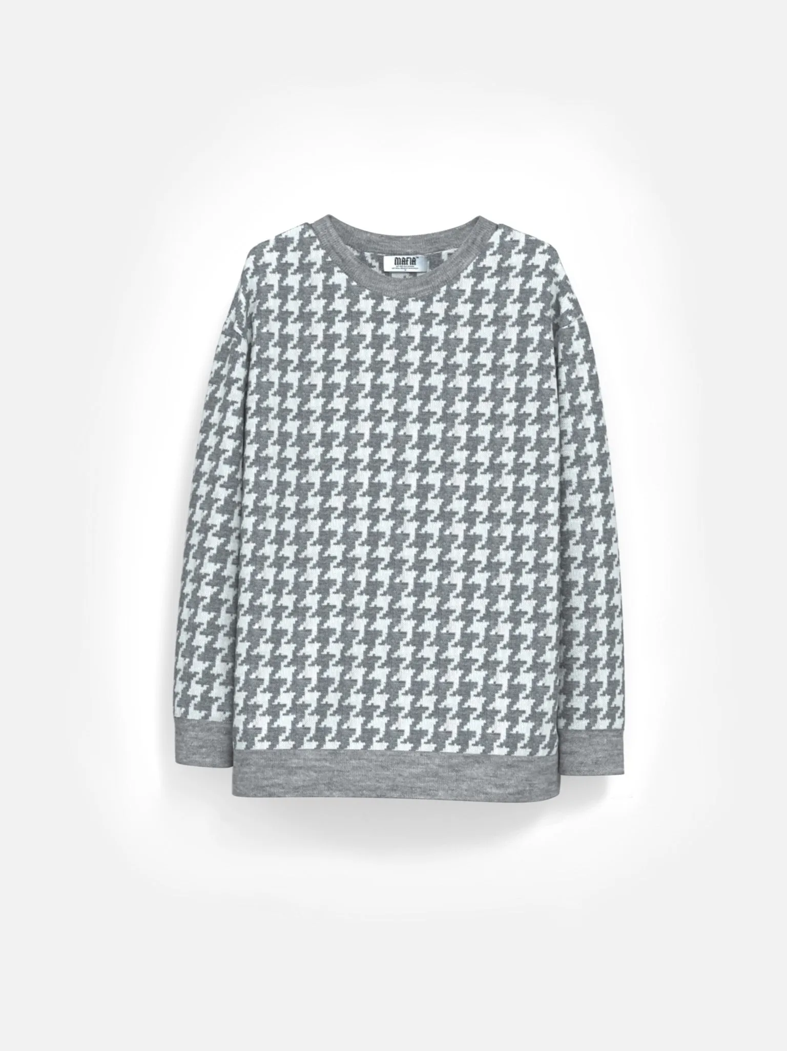 Oversize Houndstooth Pullover - Grey