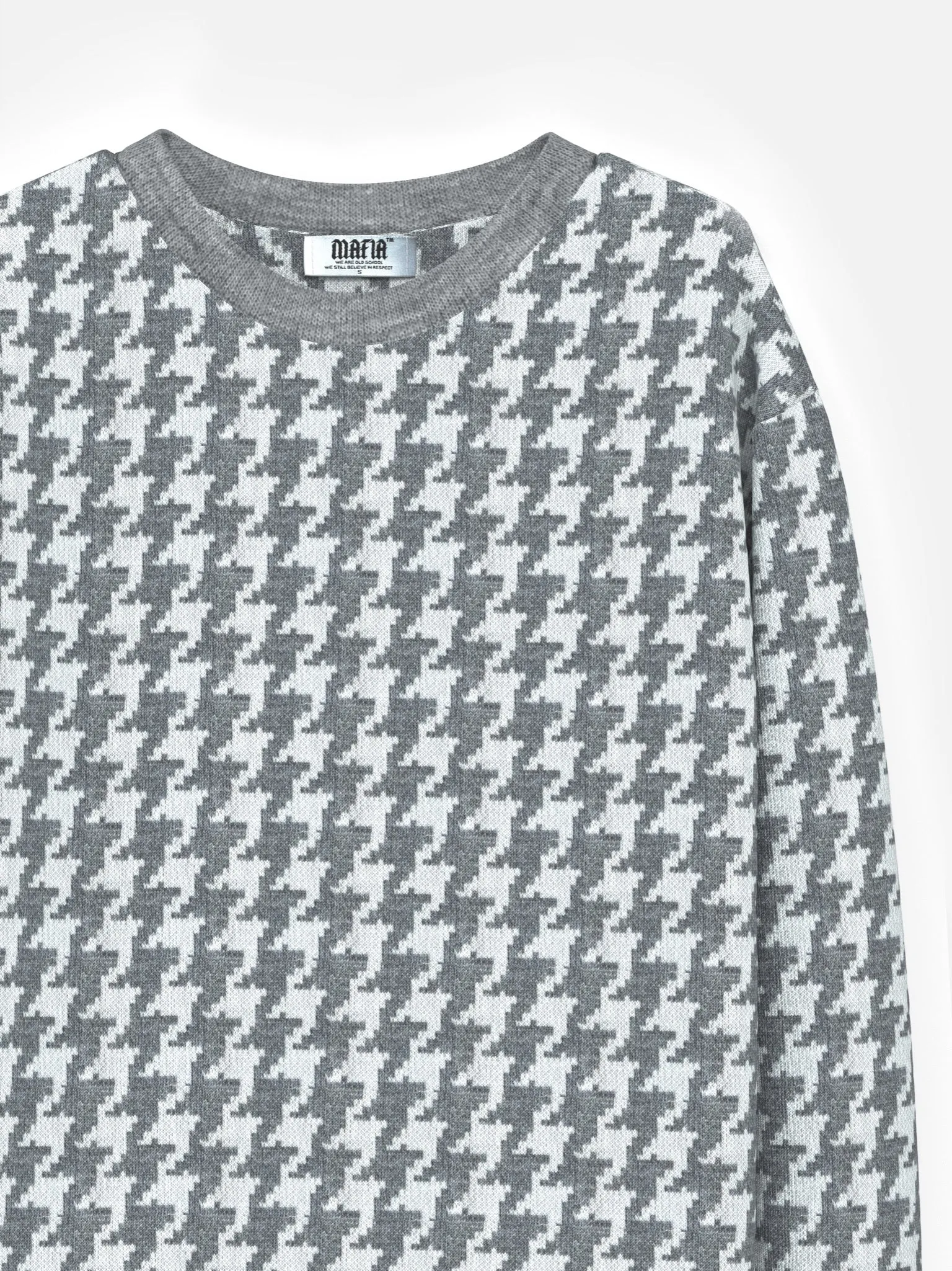 Oversize Houndstooth Pullover - Grey