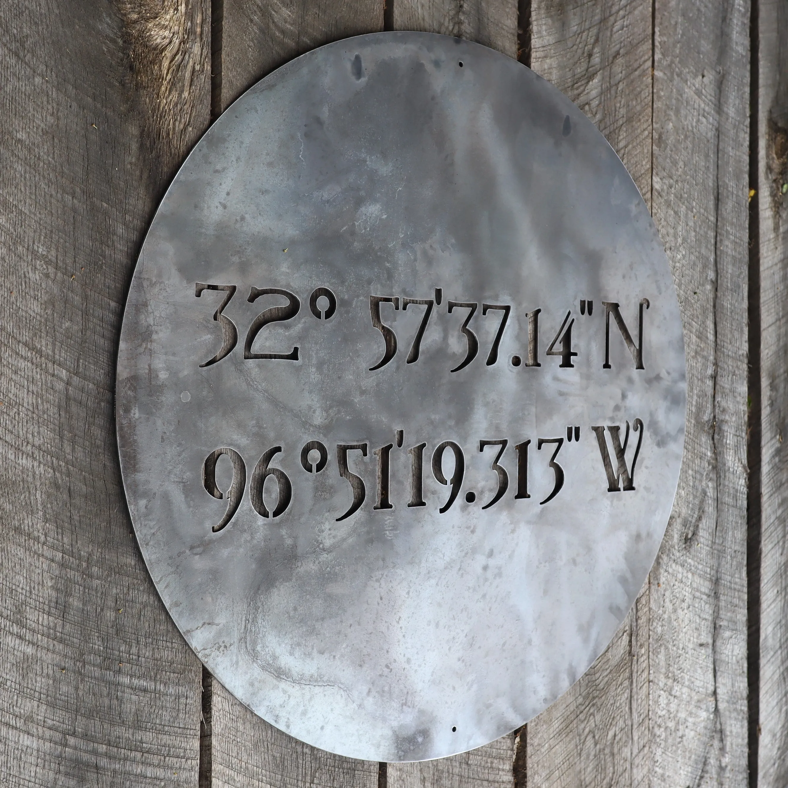 Personalized Minimalist Metal Coordinates Sign - Rustic Round Circle Wall Decor