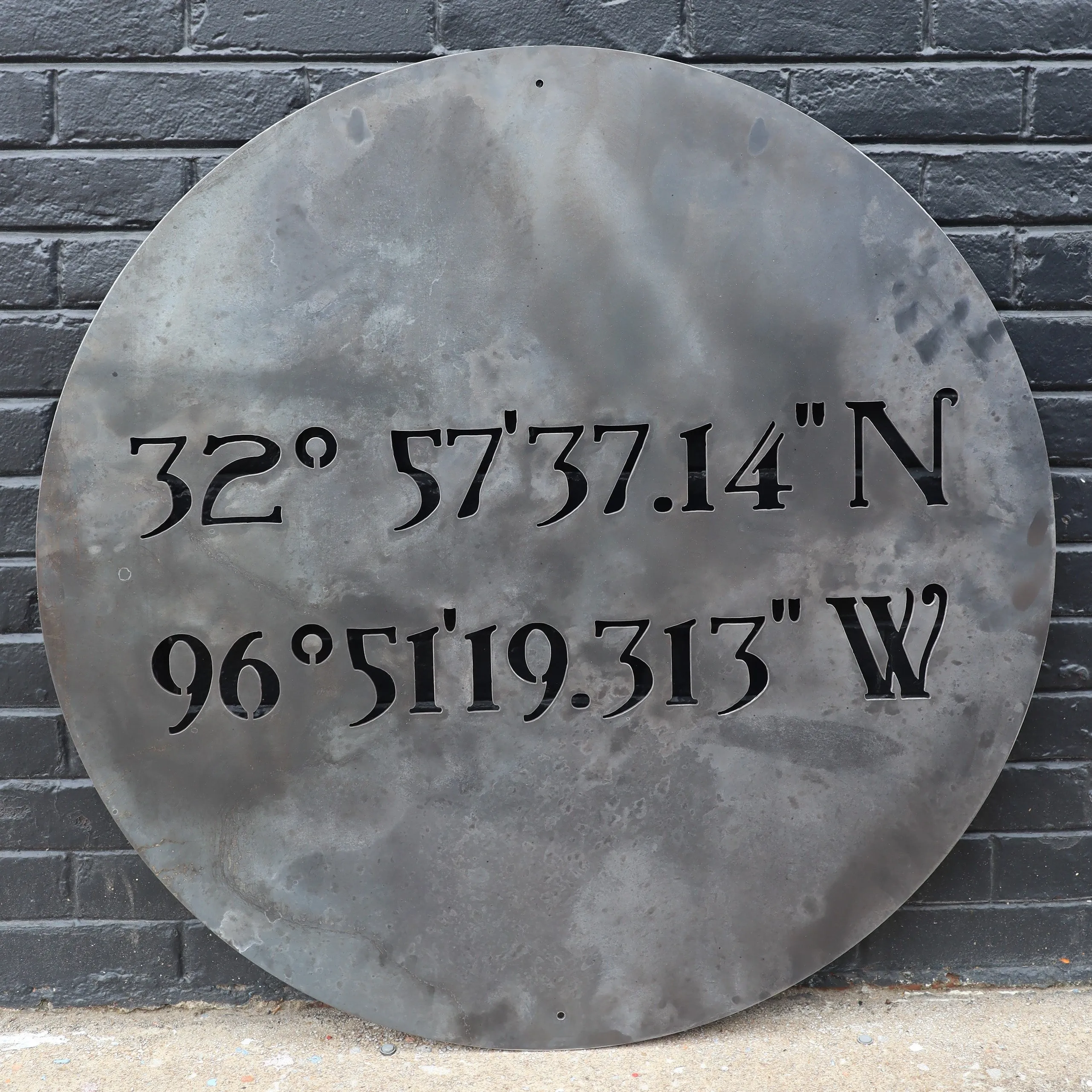 Personalized Minimalist Metal Coordinates Sign - Rustic Round Circle Wall Decor