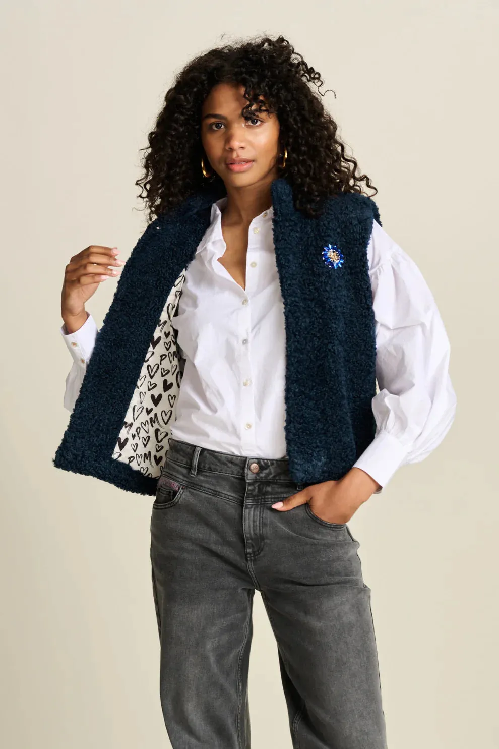 Pom Amsterdam Teddy Love Gilet- Navy