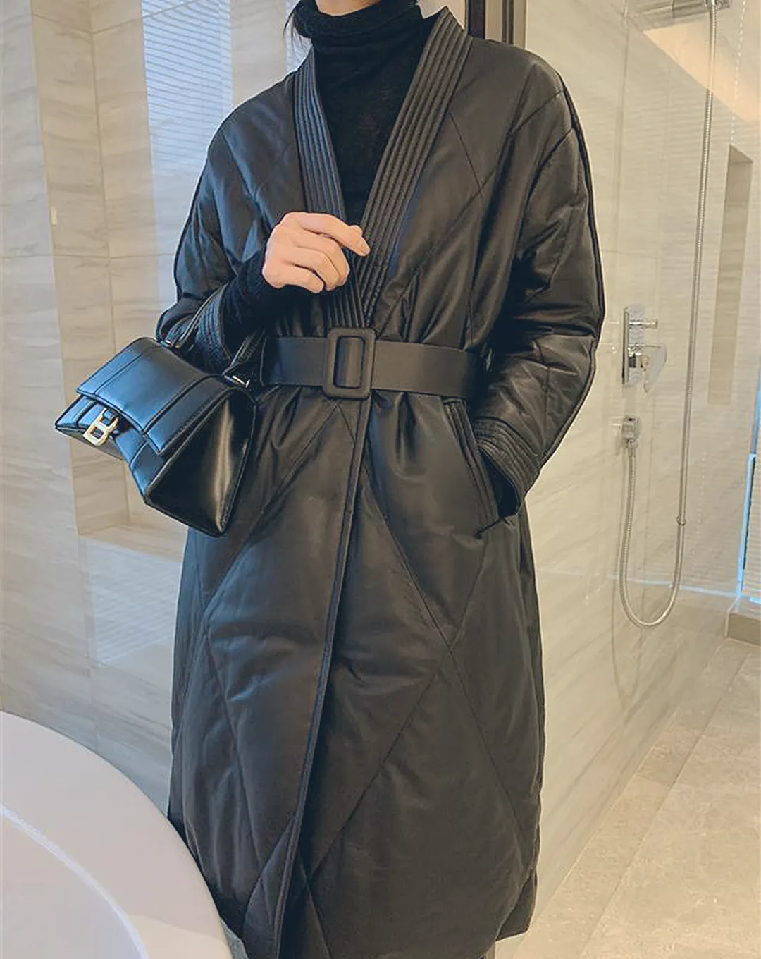 ♀Quilted Collarless Coat