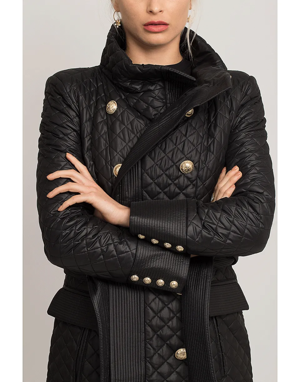 Quilted Double Breasted Nylon Coat