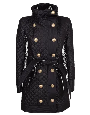 Quilted Double Breasted Nylon Coat